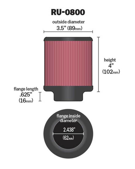 Universal Air Filter - 2-7/16in Flange x 3-1/2in OD x 4in Height - View 5 | Dirty Garage