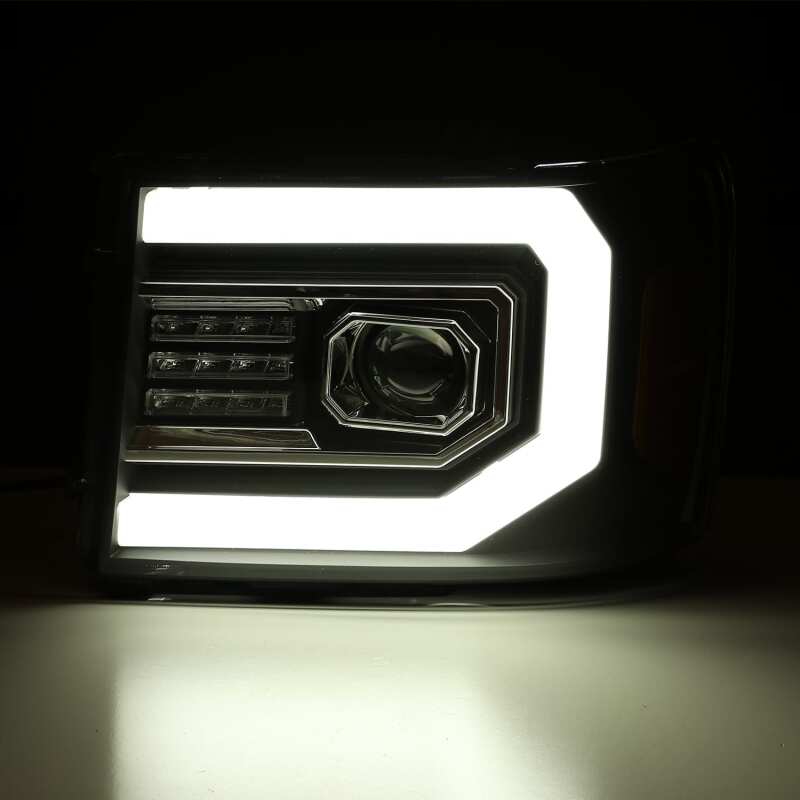 2007-2013 GM 1500 Luxx-Series LED Projector Headlight Jet Black with Active Light and Sequential Signal DRL - View 4 | Dirty Garage