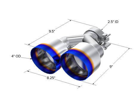 Universal Burnt End Tip 2.5" ID Dual 4" OD 9.55 Length Single Wall 304 Stainless Steel Pass Side - View 3 | Dirty Garage