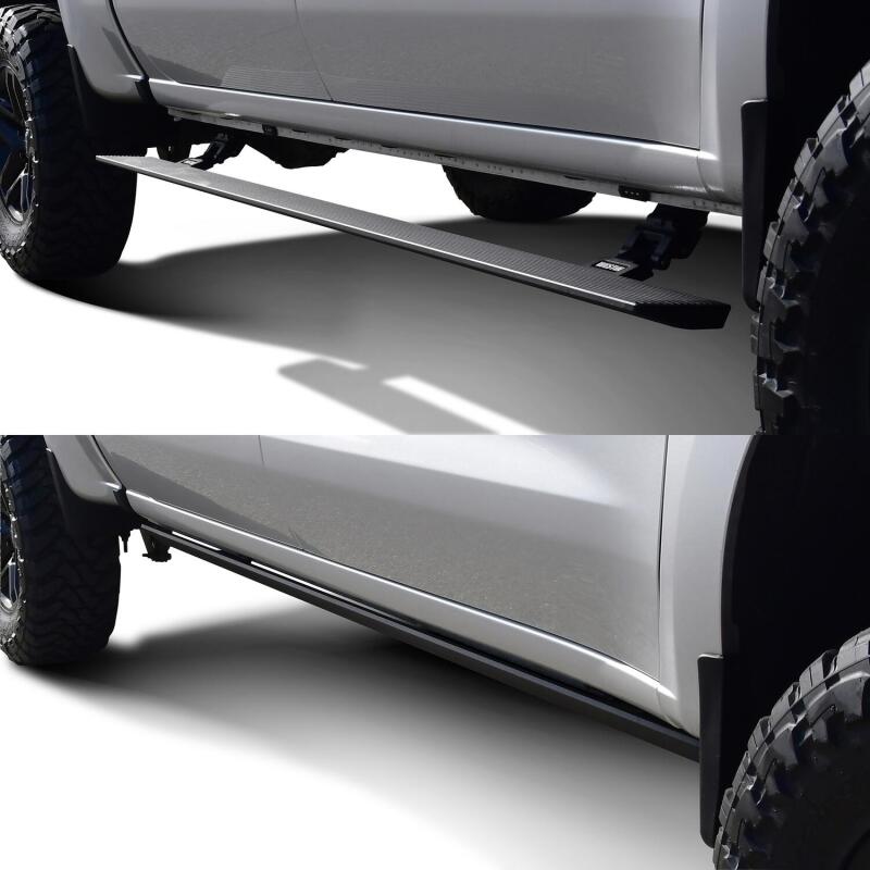 2019-2026 GM 1500/HD CC Pro-E Series Black Powered Running Boards - View 3 | Dirty Garage