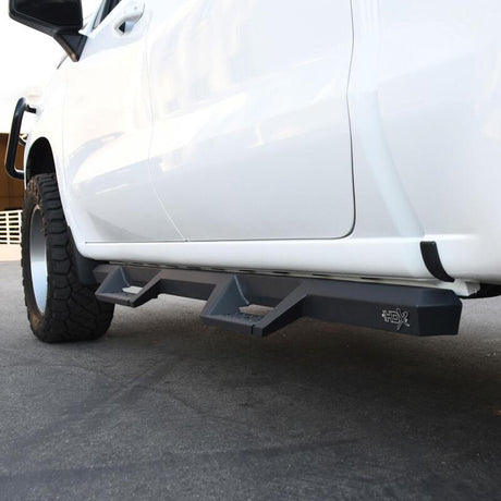 2019-2026 GM 1500/HD Crew Cab HDX Series Textured Black Drop Nerf Step Bars - View 6 | Dirty Garage