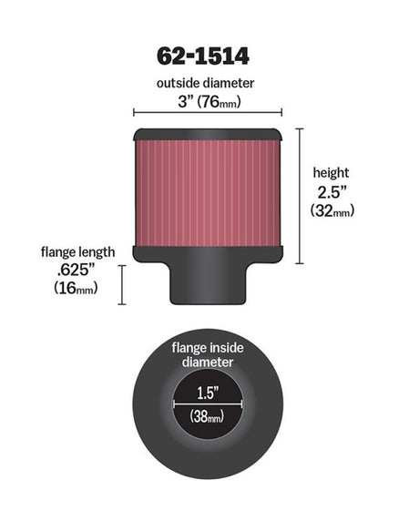 Universal 1.5in Flange ID x 3in OD x 2.5in Height Clamp On Crankcase Vent Filter - View 4 | Dirty Garage