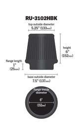 Universal Rubber Filter Round Tapered 6in Flange ID x 7.5in Base OD x 5.25in Top OD x 6in Height - View 16 | Dirty Garage