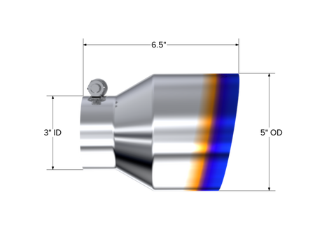 Universal T304 Stainless Steel Burnt End Angle Cut Exhaust Tip 3" ID 5" OD 6.5" Length - View 2 | Dirty Garage