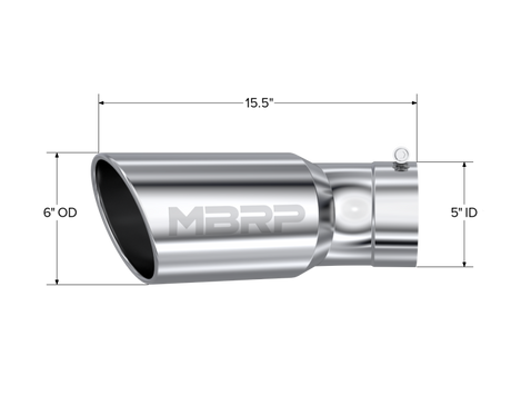 Universal Tip 6" OD 5" Inlet 15.5" Length 30 Deg Bend Angled Rolled End T304 - View 5 | Dirty Garage