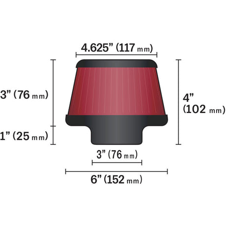 Universal Round Clamp-On Air Filter 3in Flange ID x 6in Base OD x 4.625in Top OD x 3in Height - View 18 | Dirty Garage