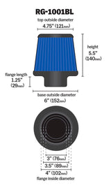 Universal Air Filter Chrome Round Tapered Blue - 4in Flange ID x 1.125in Flange Length x 5.5in H - View 18 | Dirty Garage