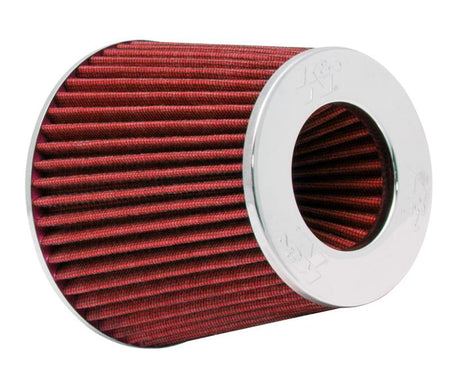 Universal Air Filter Chrome Round Tapered Red - 4in ID x 1.125in L x 5.5in H (Multi Lingual) - View 2 | Dirty Garage