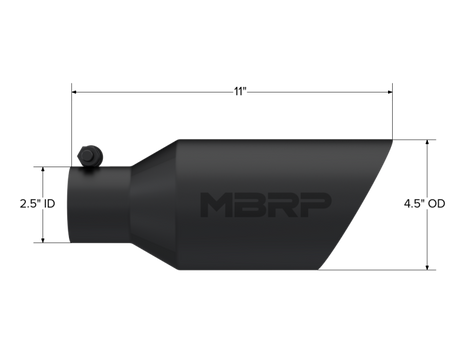 Universal Dual Wall Angle Rolled End Tip 4".5" OD 2.5" Inlet 11" Length Black - View 3 | Dirty Garage